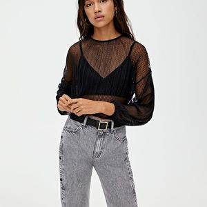 Pull & Bear Dotted Loose Mesh Top XS